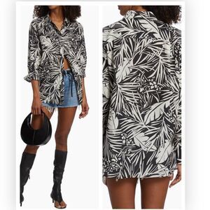Frame NWT The Oversized Silk-Blend Palm Shirt in Noir Mult Size M $368